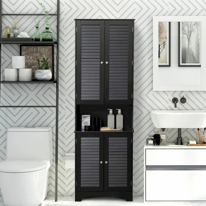 Meuble de Rangement sur Pied pour Salle de Bain avec 2 Placards et Plan de Travail