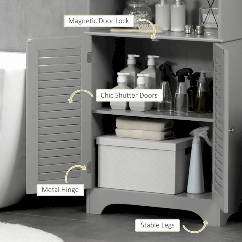 Meuble de Rangement sur Pied pour Salle de Bain avec 2 Placards et Plan de Travail
