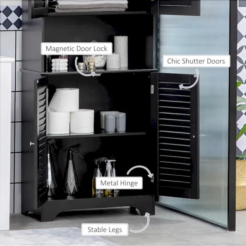 Meuble de Rangement sur Pied pour Salle de Bain avec 2 Placards et Plan de Travail