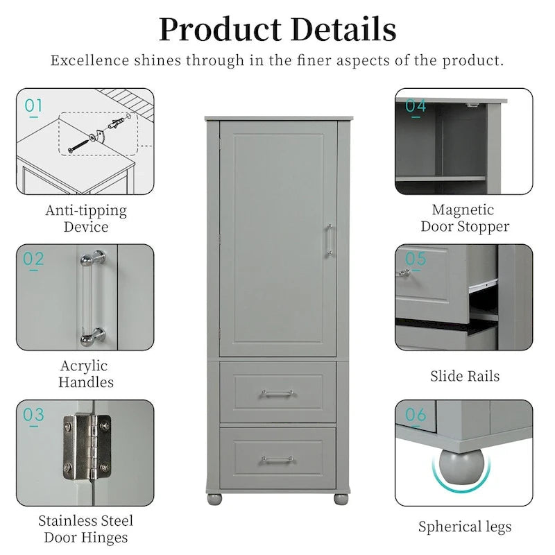 Meuble de rangement haut de salle de bain, Armoire de rangement sur pied